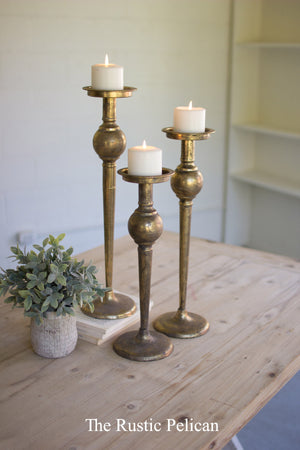 FREE SHIPPING - Brass Candle Holders - Set of Three