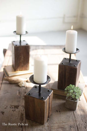 Candle Holders-Reclaimed Wood and Metal 