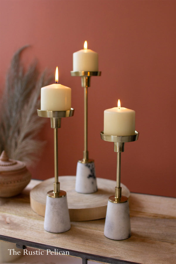 Brass and Marble Candle Holders