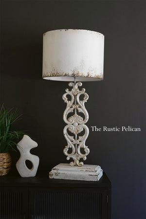 Modern Antique White Carved Damask Table Lamp