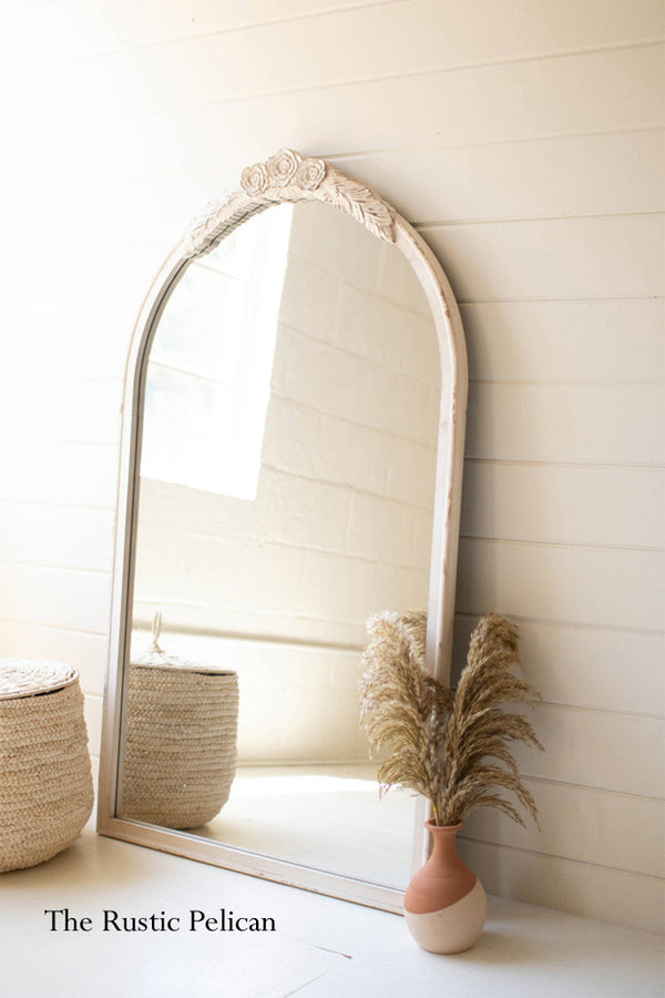 Large Modern Wood Leaning Accent Mirror.