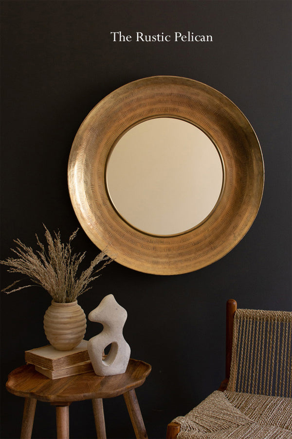 Large Modern Hammered Antique Brass Mirror