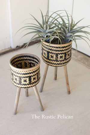 Modern Bohemian Planters on Wooden stand