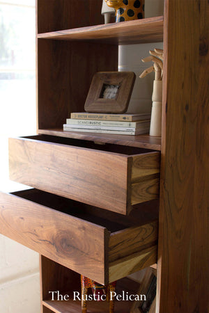 Modern rustic tall wooden storage shelf