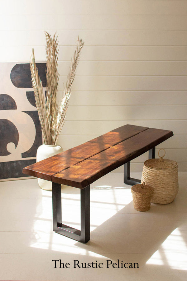  Large Modern Rustic Wood and Iron Bench