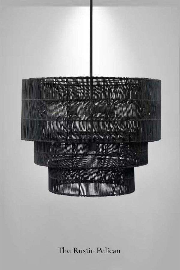 Large Modern Tiered Rattan Chandelier