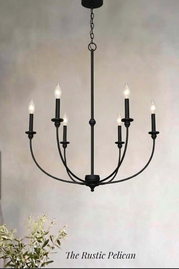 Large Modern Farmhouse Rustic Chandelier with 6 Candelabra Lights