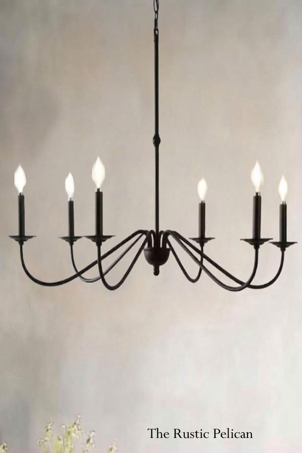 Modern Farmhouse Rustic Iron Chandelier with 6 Candelabra Lights