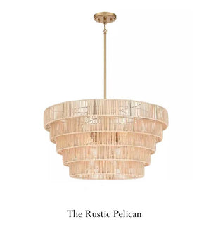 Large Modern Rattan & Brass Tiered Chandelier