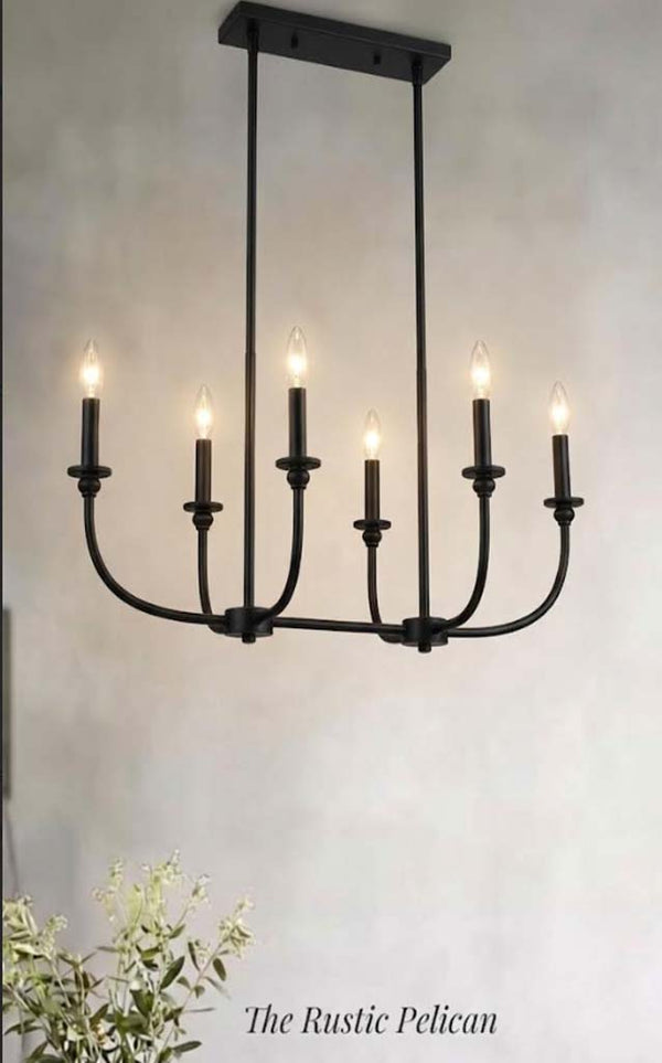 Large Modern Farmhouse Rustic Chandelier with 6 Candelabra Lights