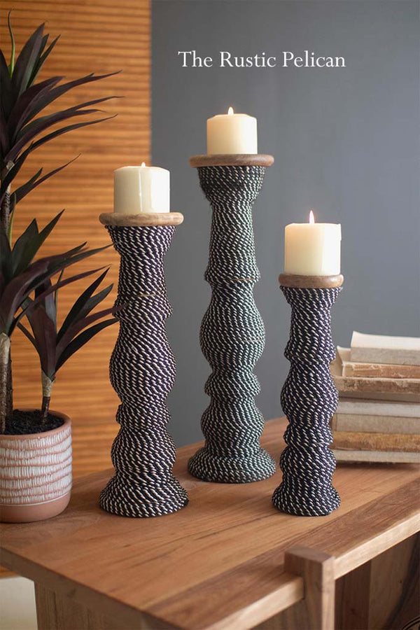 FREE SHIPPING - Modern Rustic Brass Candle Holders - Set of Three