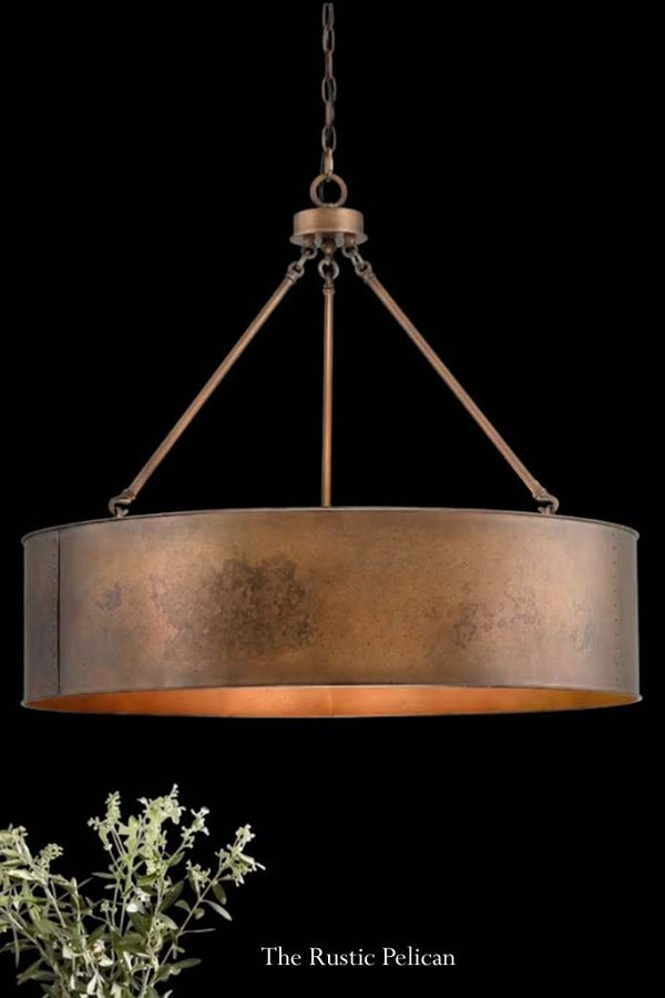 Large Modern Rustic designer wide antique copper finish Chandelier