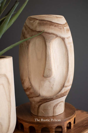 Large Modern Wooden Face Sculptures