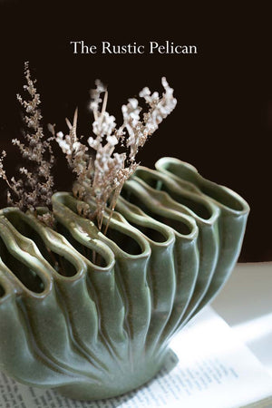 Modern Green Ceramic Folds Vase