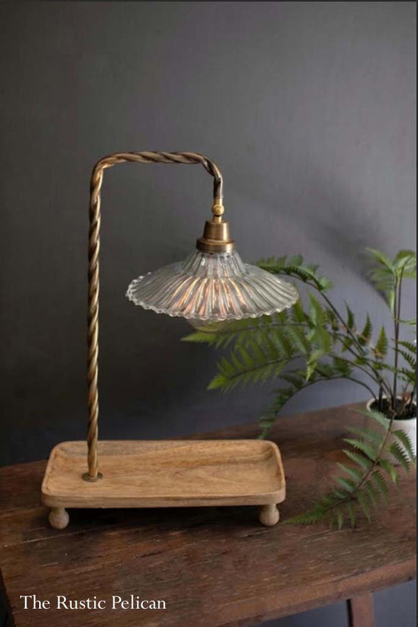 Modern Farmhouse, wood and glass table lamp,