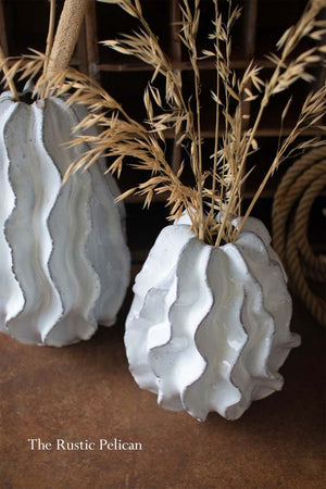 Modern Hand Sculpted Ruffle Ceramic Vase
