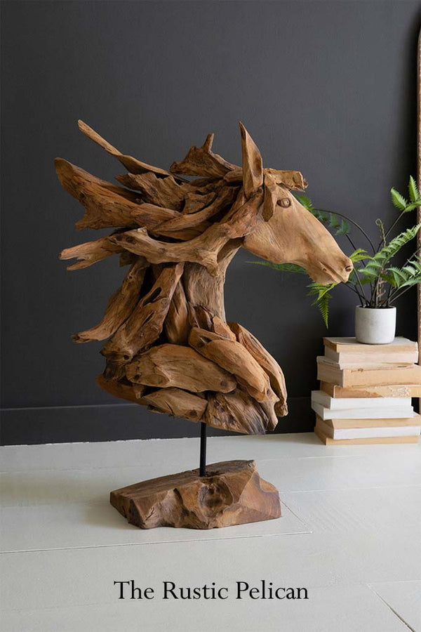 Free Shipping - Large Modern Teakwood Horse  Sculpture