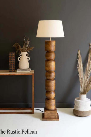 FREE SHIPPING - Modern Rustic Carved Wooden Floor Lamp
