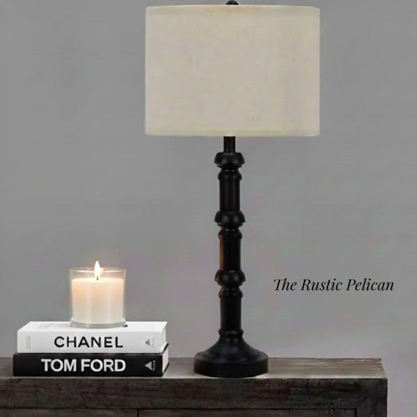 FREE SHIPPING - Modern black tall Table Lamps with a finely detailed column design
