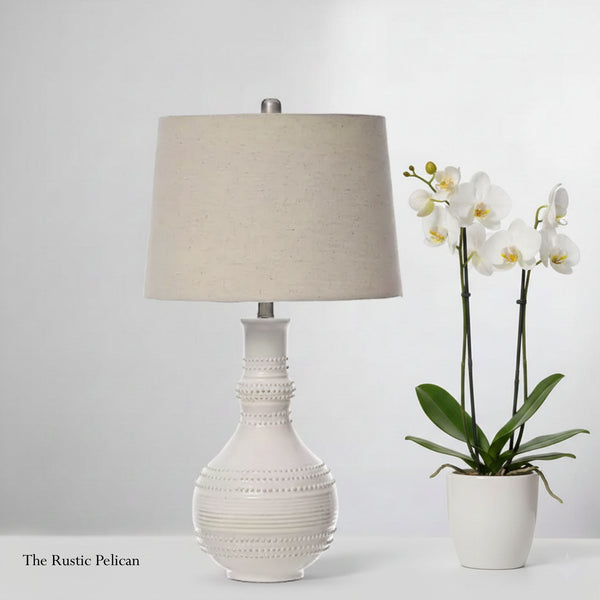FREE SHIPPING - Modern tall white Table Lamps with a beaded texture design