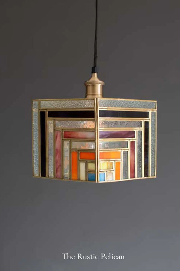 FREE SHIPPING - Modern Farmhouse Stained Glass Pendant Light