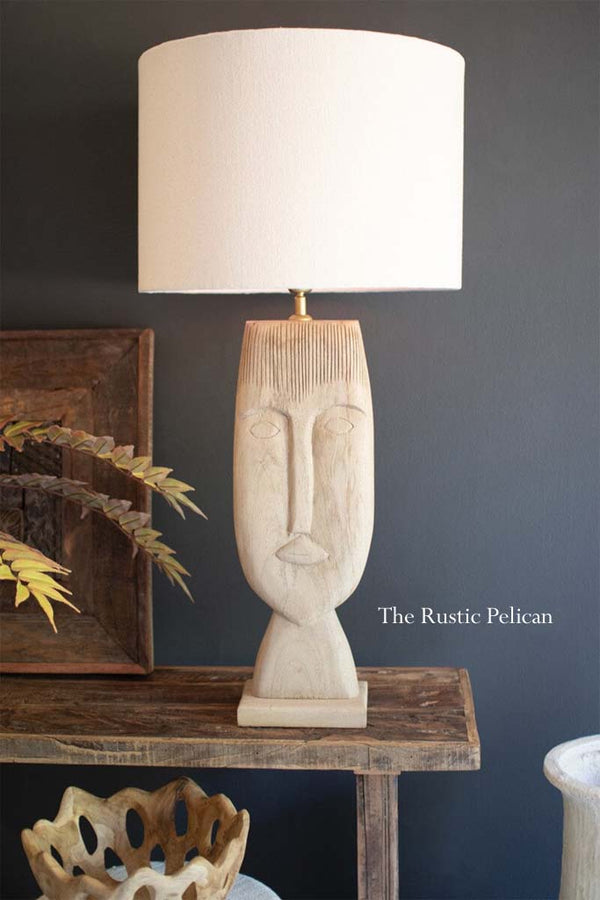 Modern Rustic Hand carved Wood Table Lamp