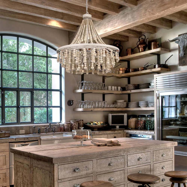 26" Boho Wood Beaded Chandelier Rustic Farmhouse | Ubuy