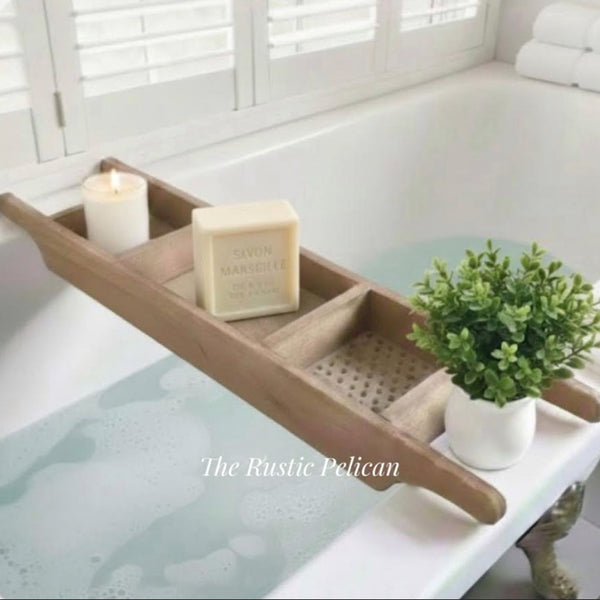 Home Decor, Bath, Bathroom, Bath Caddy, Natural Wood Bath Tray