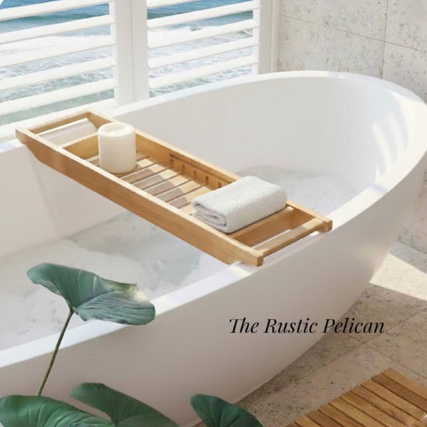 Home Decor, Bath, Bathroom, Bath Caddy, Natural Wood Bath Tray
