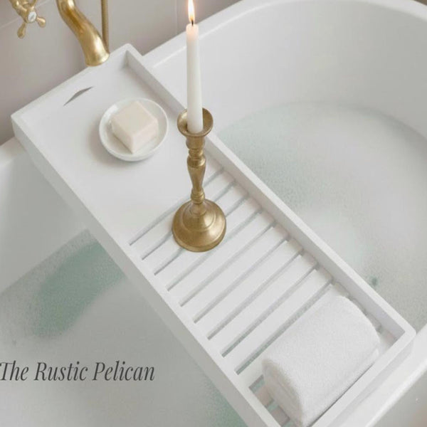 Home Decor, Bath, Bathroom, Bath Caddy, Wood Bath Tray