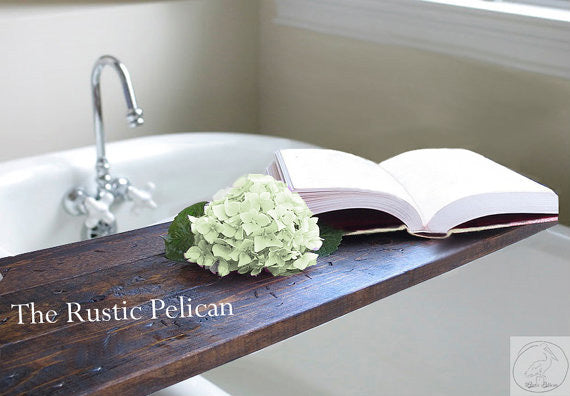 Rustic wood bath caddy, bathtub tray