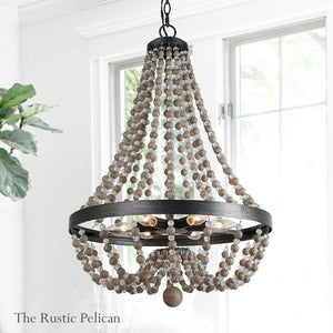 Modern farmhouse wood Beaded Chandelier