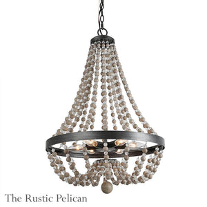 Modern farmhouse wood Beaded Chandelier