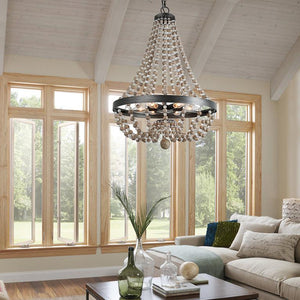 Modern farmhouse wood Beaded Chandelier