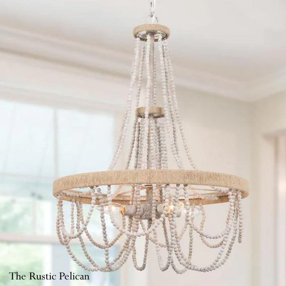 FREE SHIPPING - Large Modern Farmhouse Coastal Beaded Chandelier