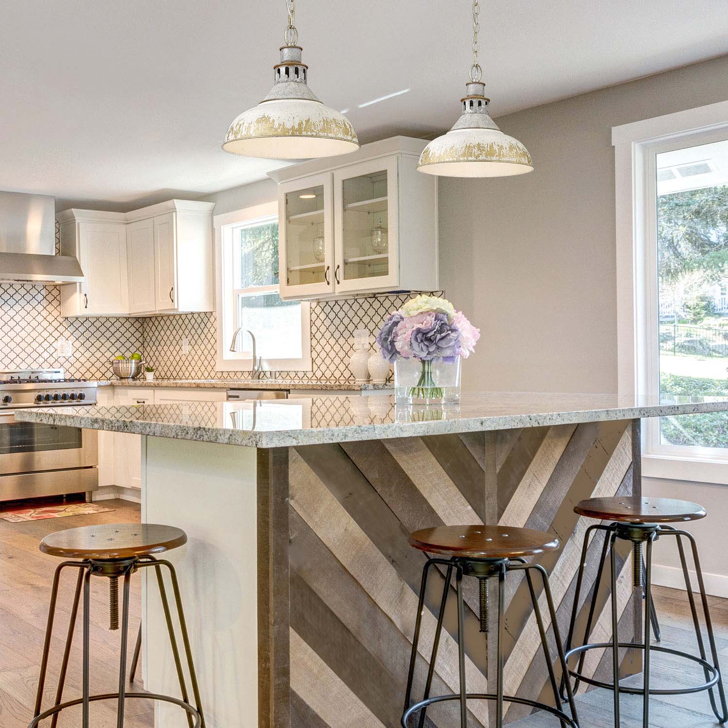 Modern Farmhouse Chandelier Rustic Aged Galvanize Steel