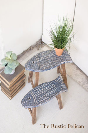 Hand painted wooden fish Bar Stools. 