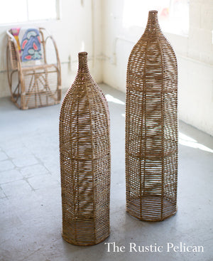 FREE SHIPPING - Modern Wicker Floor Vase with Iron - Set of two (2)