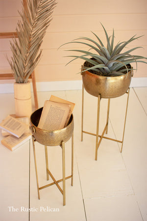 Brass Planters on Metal stands  Set of two (2)