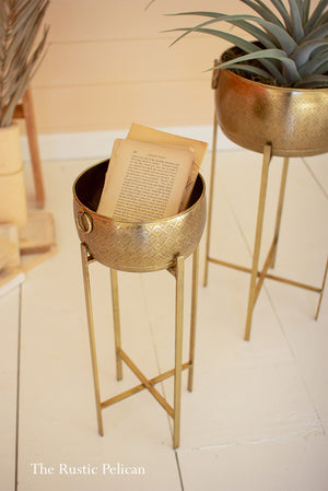 Brass Planters on Metal stands  Set of two (2)