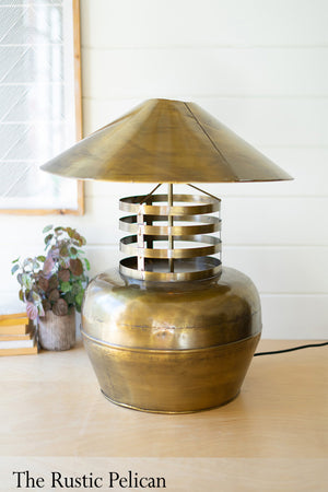FREE SHIPPING -  Large Solid Brass Table Lamp with Brass Shade