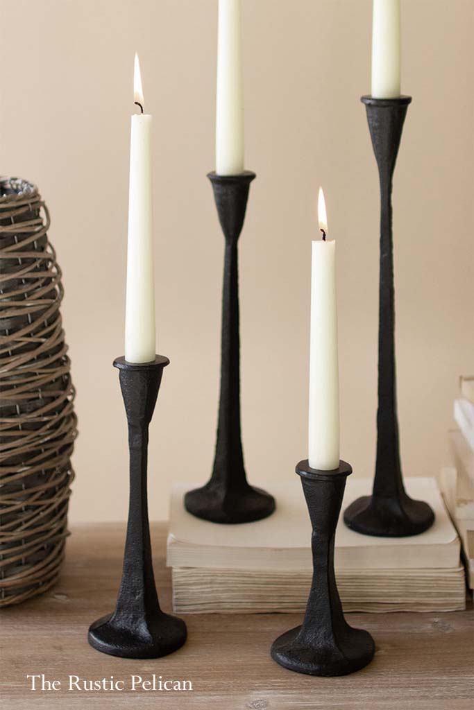 Set of 3 Tall Cast Iron Taper Candle Holders