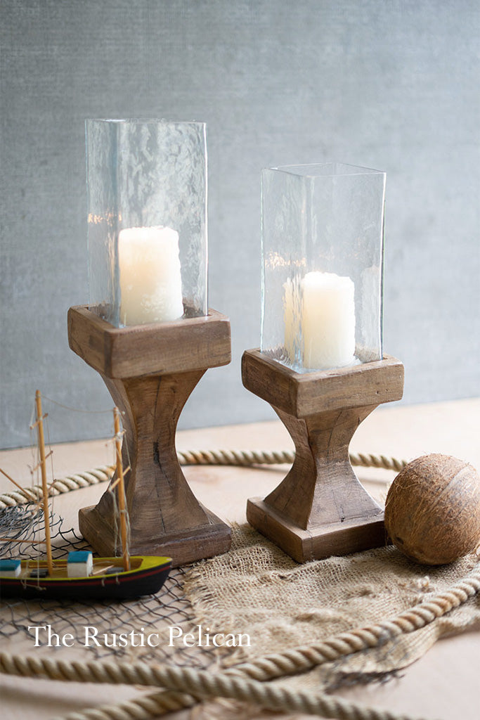 Reclaimed Wood and Glass Candle Holders Set of Two (2)