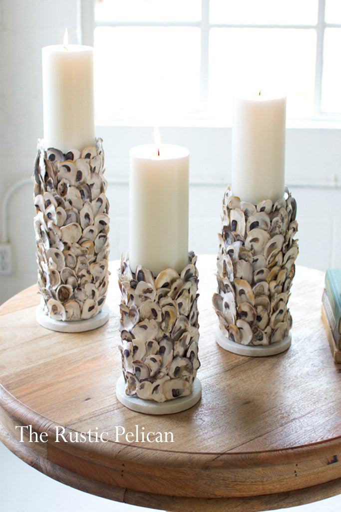 Pillar Candle Holders with Major Coastal Vibes (Thrift Store After)