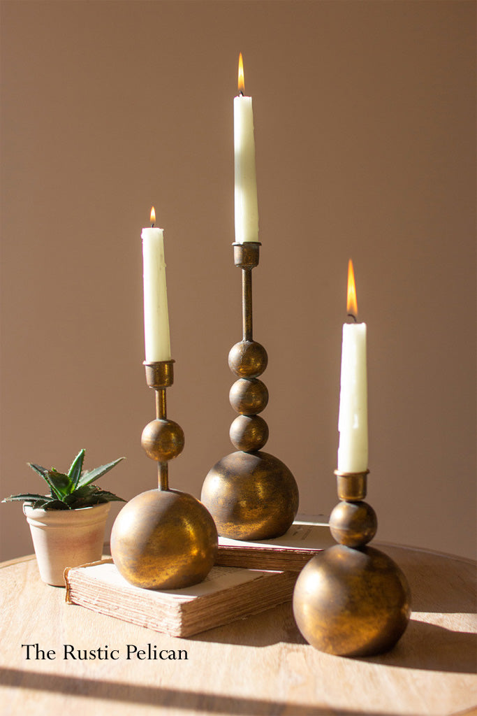 Sale-Rustic-Farmhouse-Brass Candleholders-Home Decor-Home Goods