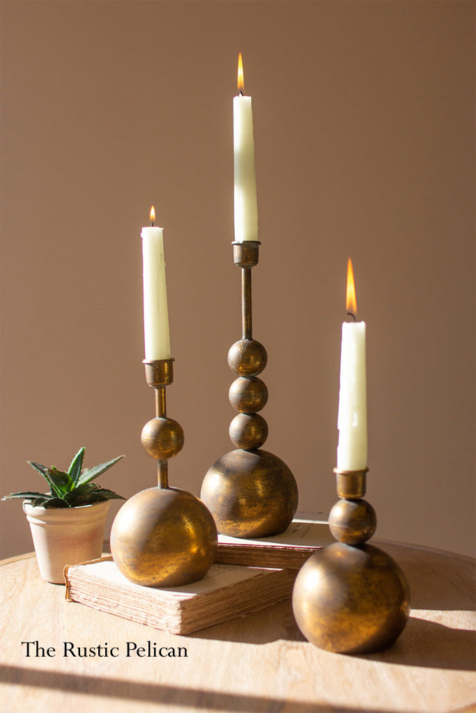 FREE SHIPPING - Modern Rustic Brass Candle Holders - Set of Three
