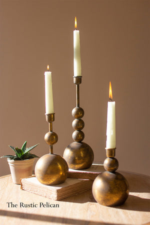  Modern Rustic Brass Candle Holders - Set of Three