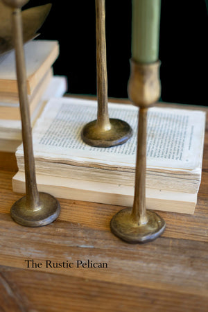 Antique Brass Candle Holders - Set of Three