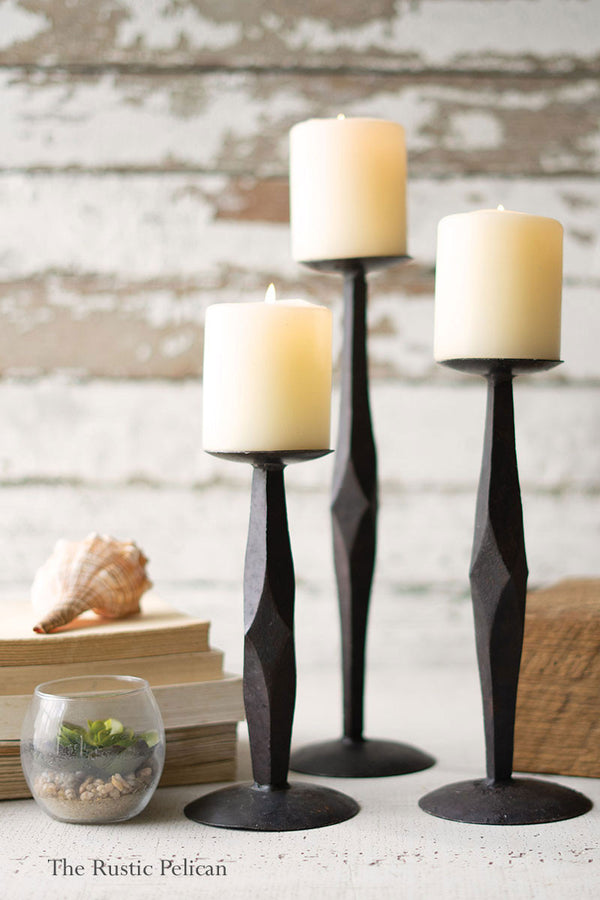 Tall Cast Forged Iron Candle Holders