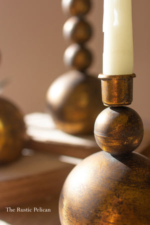  Modern Rustic Brass Candle Holders - Set of Three